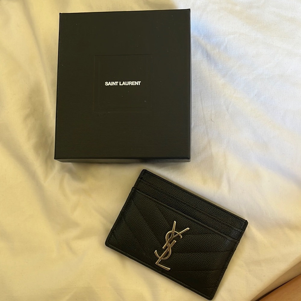 YSL black and silver card case
